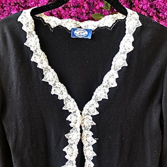Blugirl Blumarine Black Cardigan Sweater Lace Trim Italian Designer Womens 6 - Picture 12 of 13